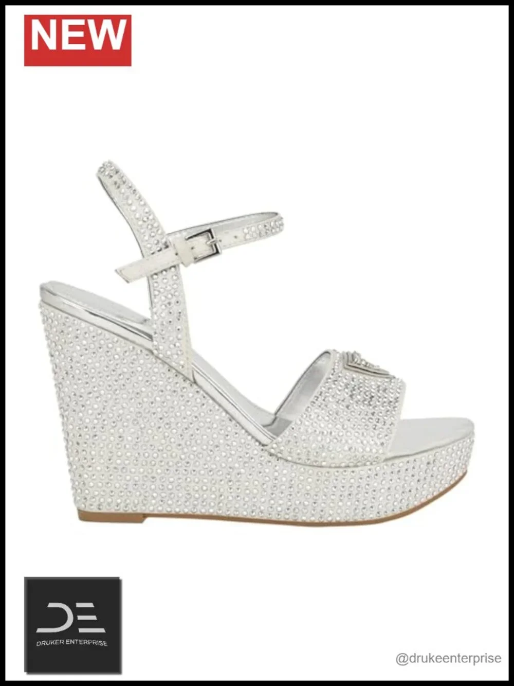 Guess Hippa Crystal Embellished Wedge Sandals Open Toe Ankle Strap
